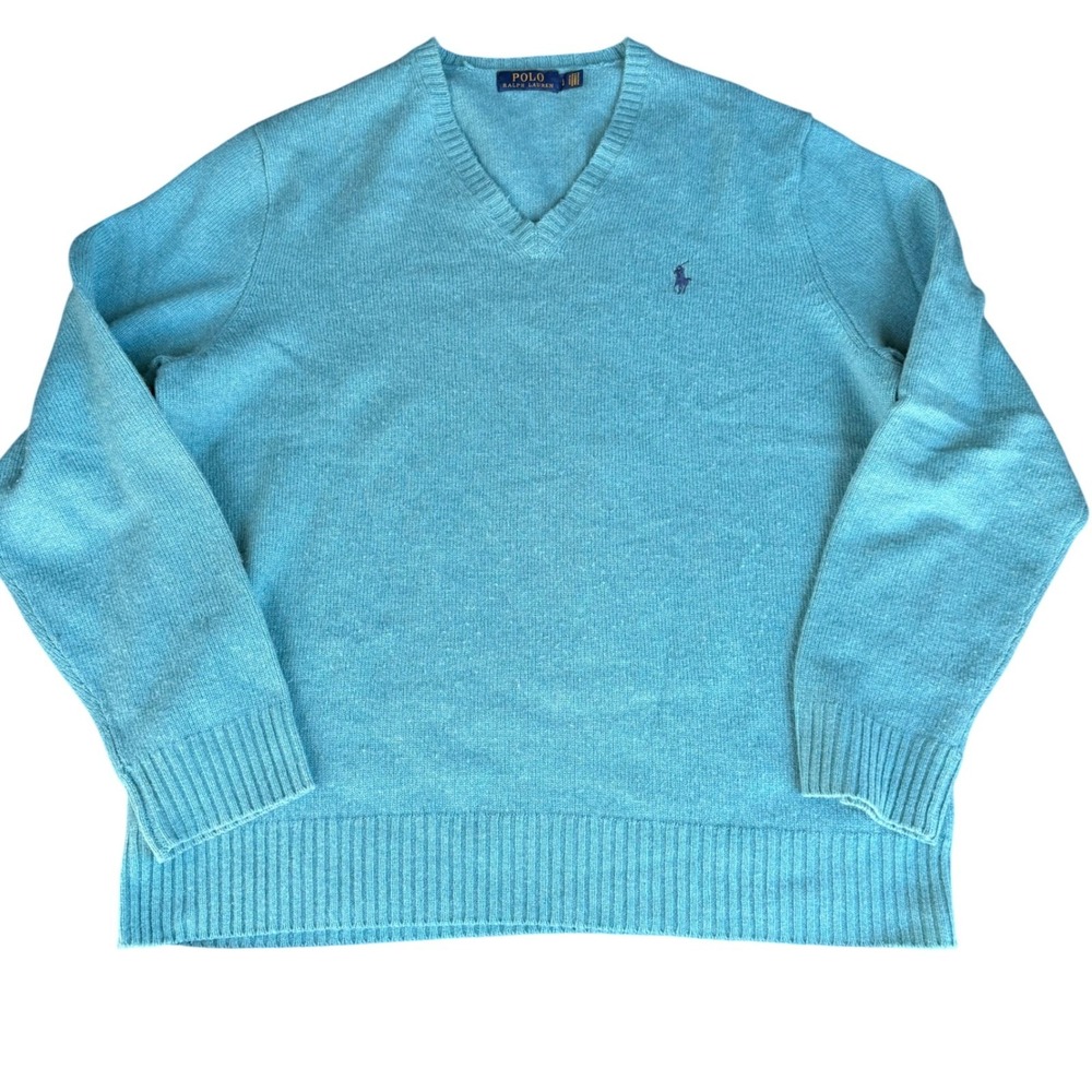 Polo Ralph Lauren Men's Teal V-Neck Sweater Italian Wool Cashmere Size L